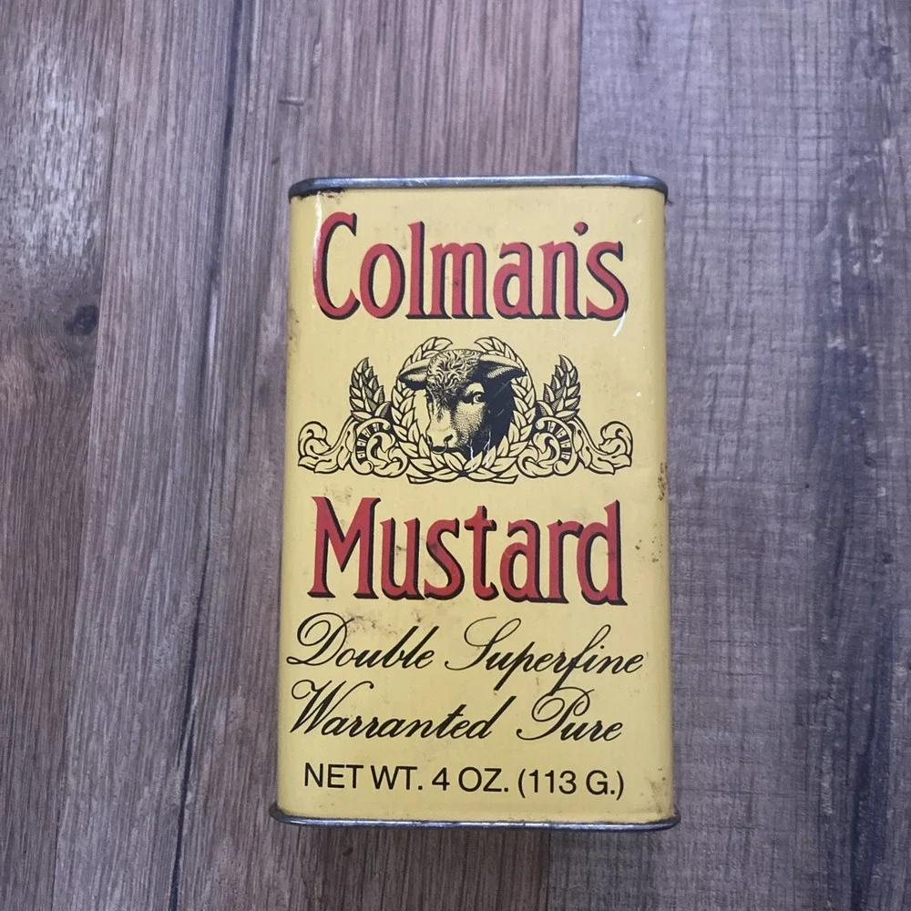 Vintage Colman's Mustard Metal Tin 4 OZ‎ Empty Kitchen Decor Large Tin